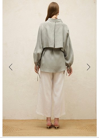 Mint Renk Keten Kadın Gömlek - Görsel 2