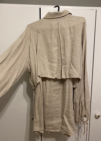 Mint Renk Keten Kadın Gömlek - Görsel 8