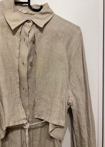 Mint Renk Keten Kadın Gömlek - Görsel 4