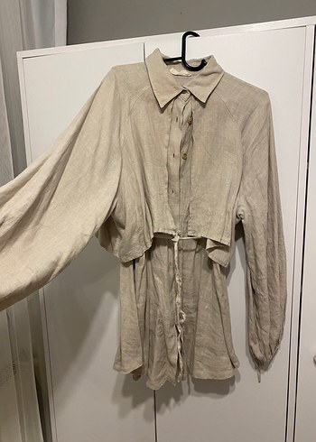 Mint Renk Keten Kadın Gömlek - Görsel 7