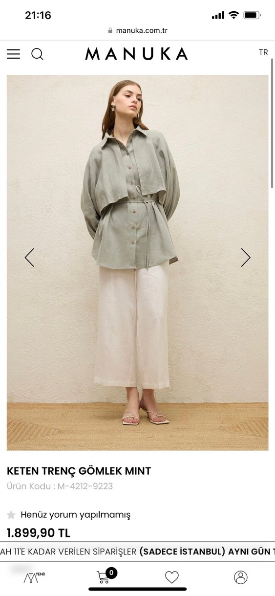 Mint Renk Keten Kadın Gömlek - Görsel 3