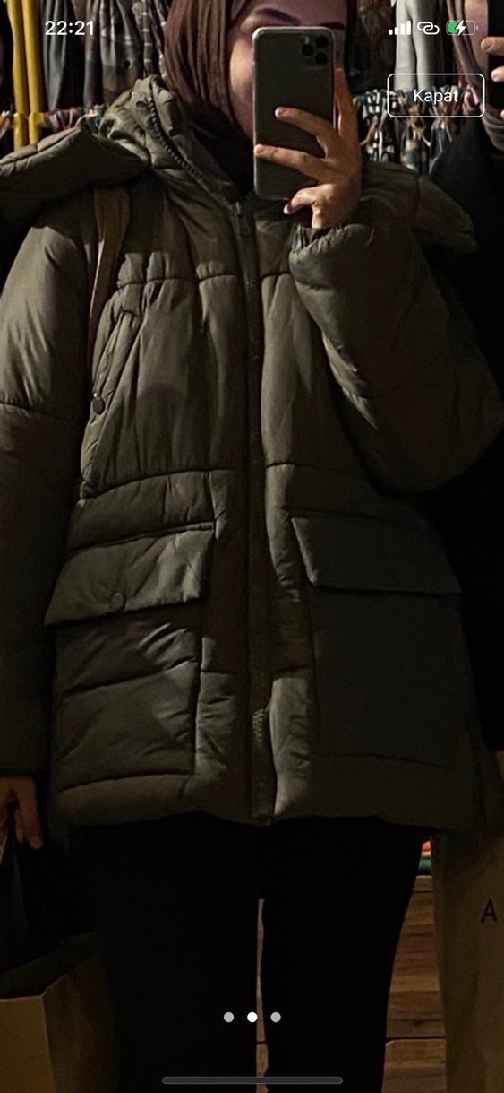 Haki kadın şişme mont - Görsel 2