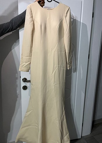 Bej Drapeli Uzun Kollu Kadın Elbise - Görsel 2