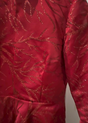 Uzun Kollu Kırmızı Vintage Bohem Uzun Elbise - Görsel 2