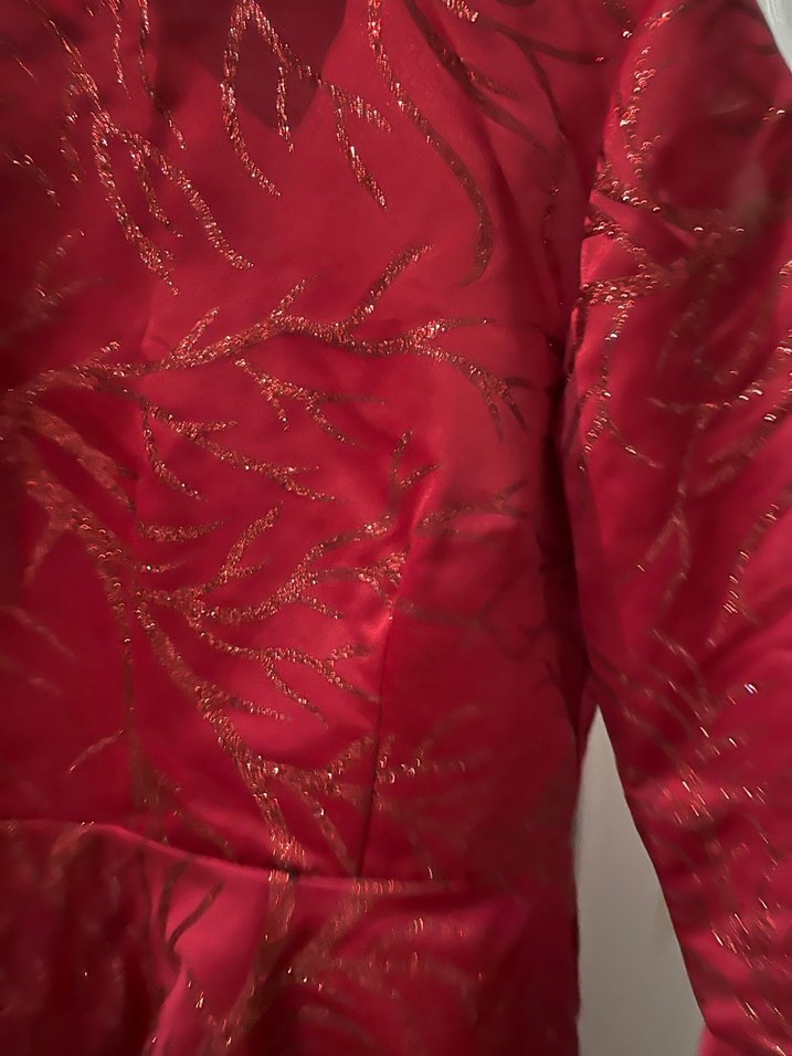 Uzun Kollu Kırmızı Vintage Bohem Uzun Elbise - Görsel 2