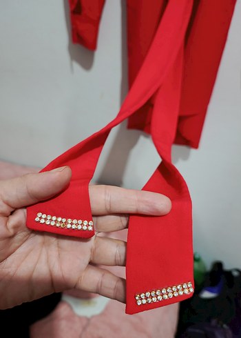 Kemerli Kırmızı Mini Kadın Gömlek - Görsel 3