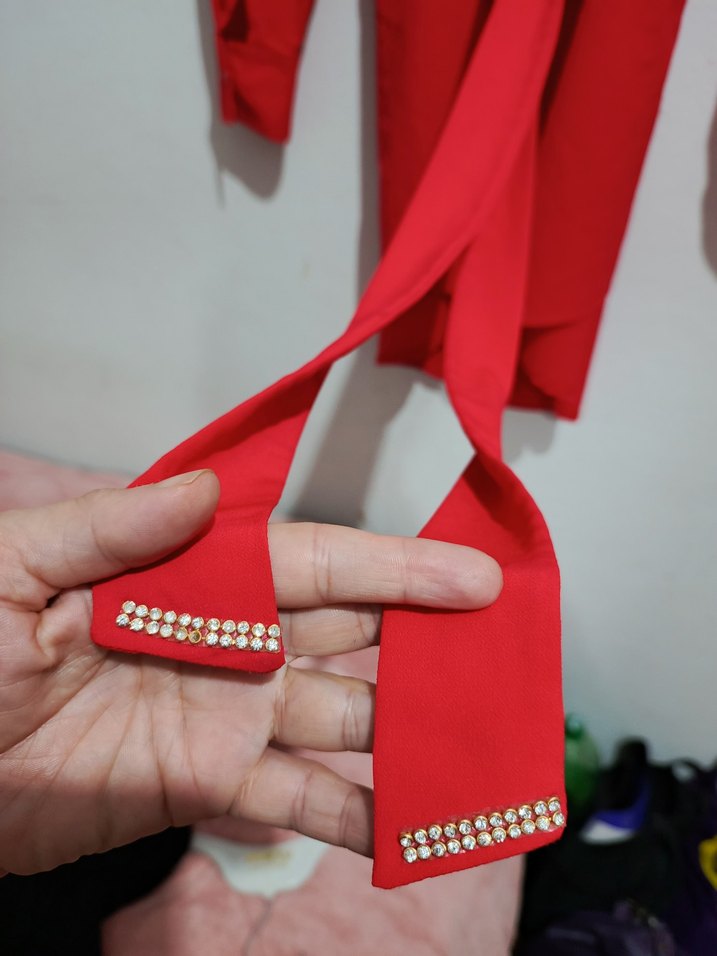 Kemerli Kırmızı Mini Kadın Gömlek - Görsel 3