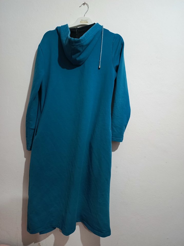 Kadın Mavi Uzun Kapüşonlu Günlük Hırka - Görsel 3