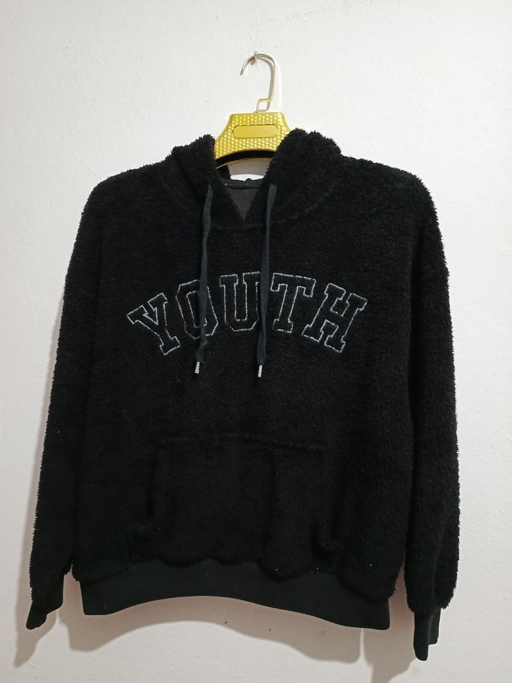 Siyah Kapüşonlu Rahat Kadın Sweatshirt - Görsel 3