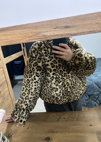 Leopar Desenli Suni Kürk Midi Ceket - Görsel 4