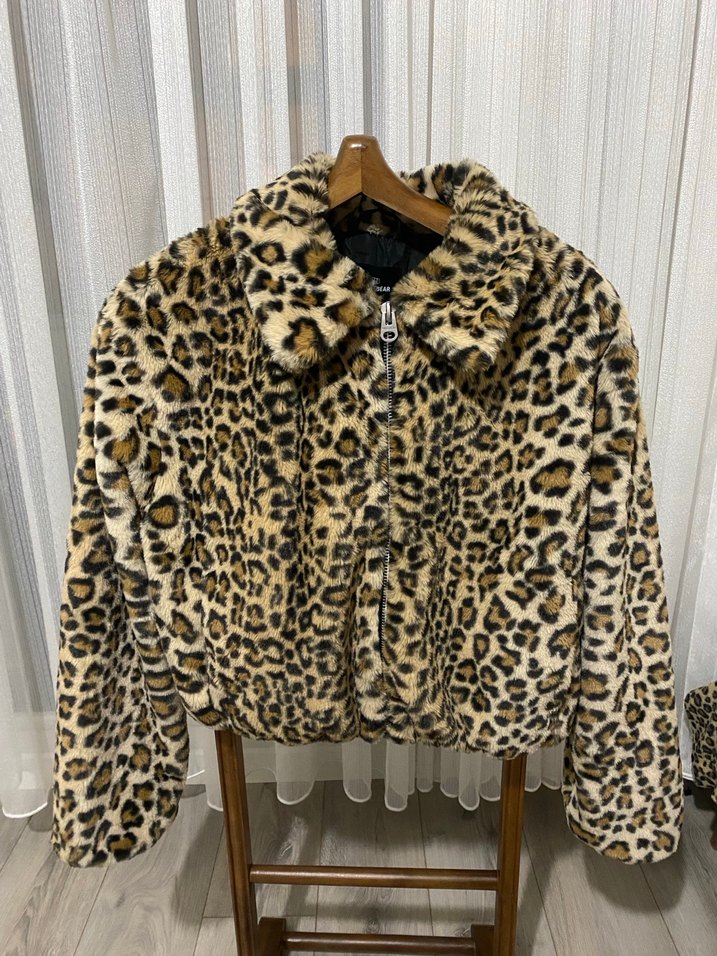 Leopar Desenli Suni Kürk Midi Ceket - Görsel 2