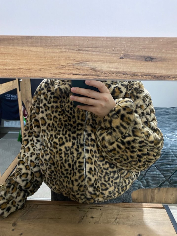Leopar Desenli Suni Kürk Midi Ceket - Görsel 5