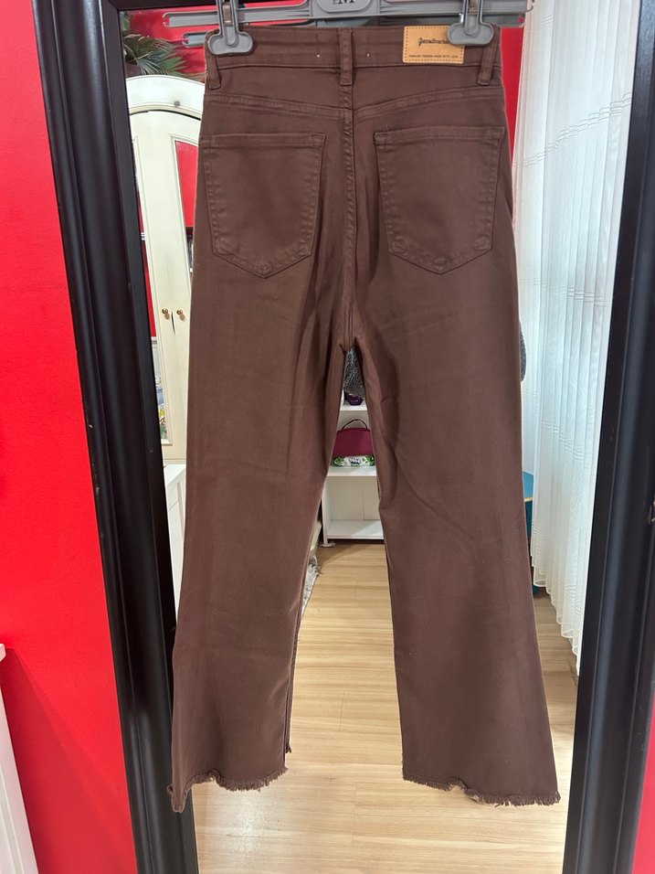 Stradivarius Kahverengi Midi Kot Pantolon - Görsel 3