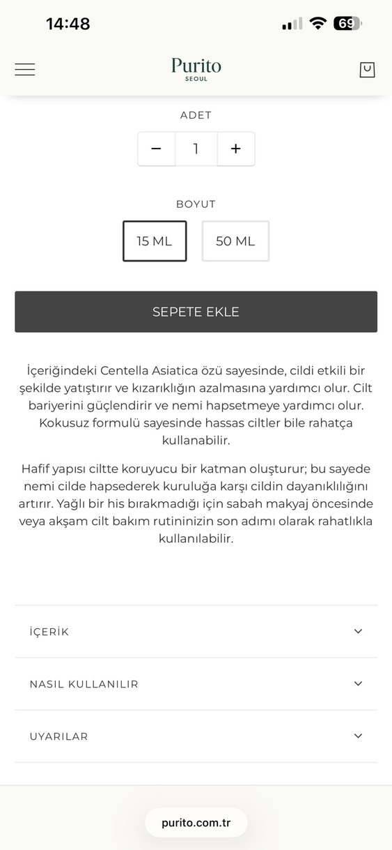 Purito Centella Asiatica Krem 15ml - Görsel 5