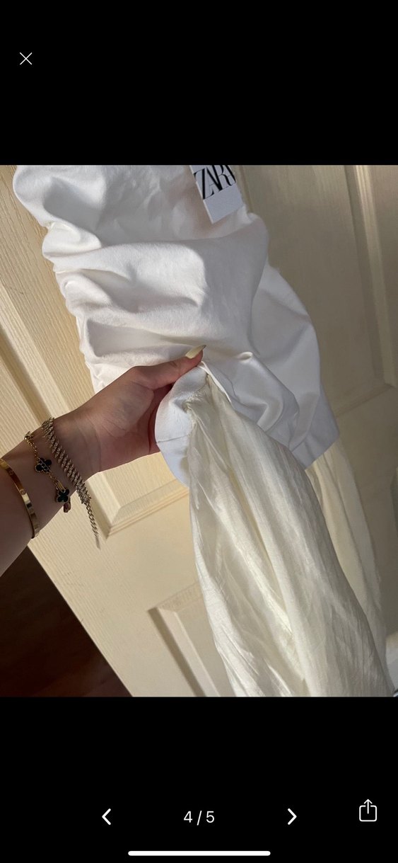Beyaz Keten Drapeli elbise zara etiketi üstünde - Görsel 3