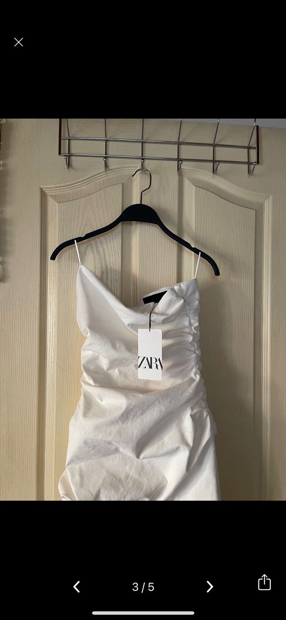 Beyaz Keten Drapeli elbise zara etiketi üstünde - Görsel 2