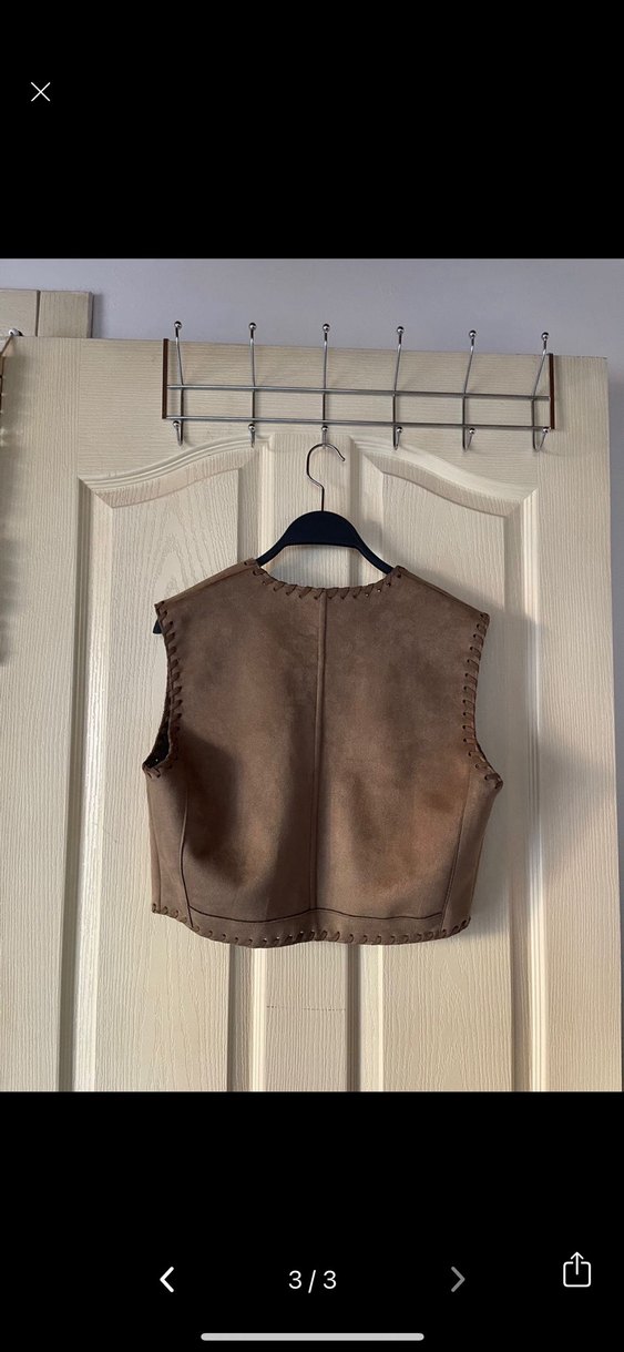 Kahverengi Süet Kadın Yelek Zara etiketli  hiç giymedim - Görsel 3