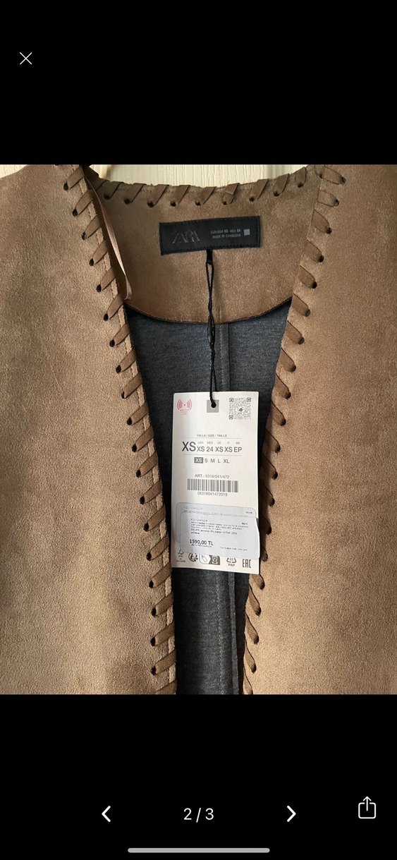 Kahverengi Süet Kadın Yelek Zara etiketli  hiç giymedim - Görsel 2