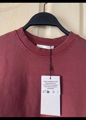 Bordo Kısa Kollu Salaş Sweatshirt Zara etiketli - Görsel 2