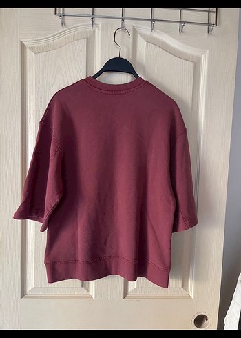 Bordo Kısa Kollu Salaş Sweatshirt Zara etiketli - Görsel 3