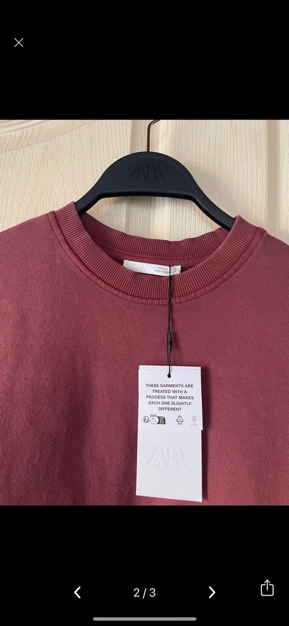 Bordo Kısa Kollu Salaş Sweatshirt Zara etiketli - Görsel 2