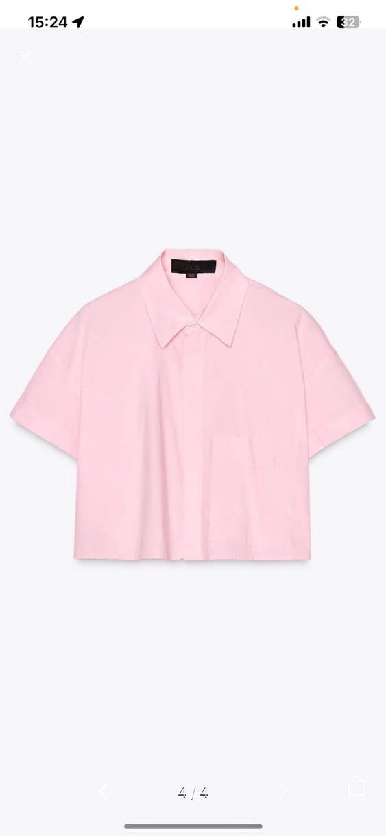 Pembe Mini Keten Kısa Kollu Gömlek  Zara etiketli - Görsel 2