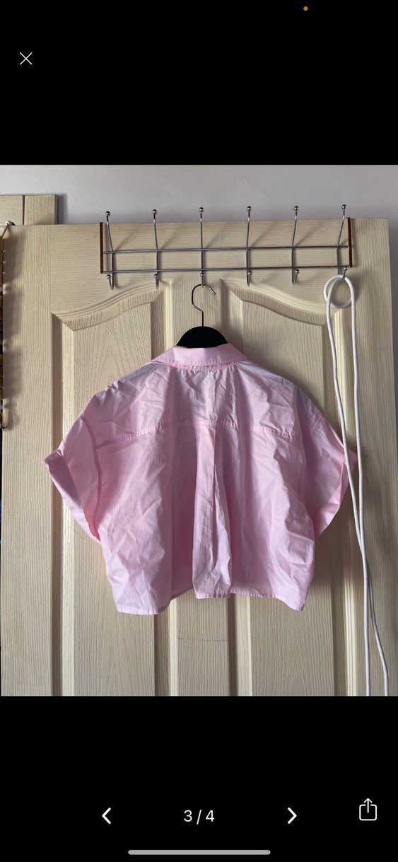 Pembe Mini Keten Kısa Kollu Gömlek  Zara etiketli - Görsel 4