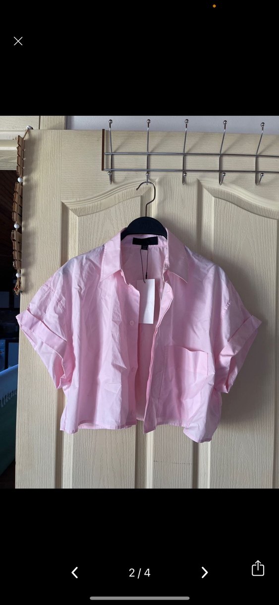 Pembe Mini Keten Kısa Kollu Gömlek  Zara etiketli - Görsel 3