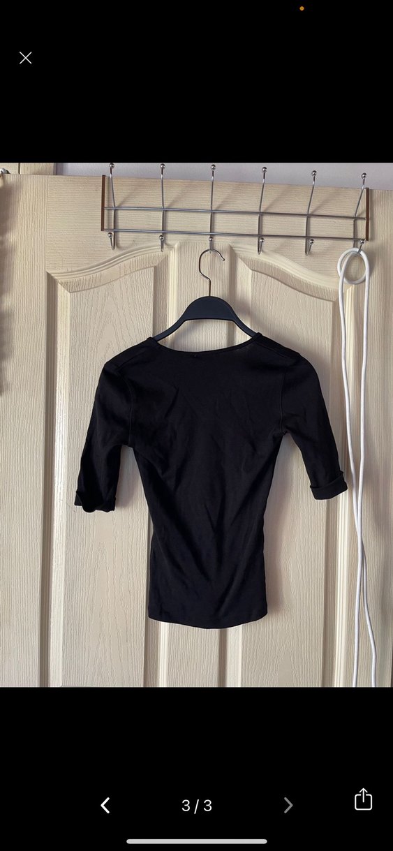 Siyah V Yaka Kısa Kollu Kadın bluz - Görsel 3