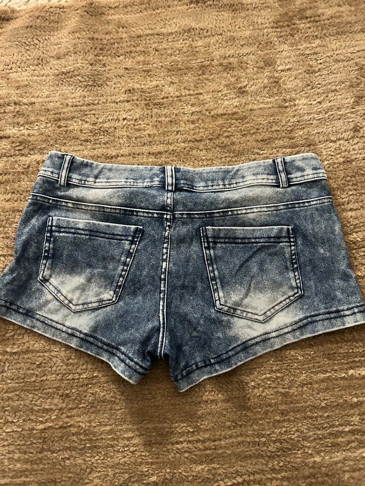 Düğmeli Kısa penye kumaş kot şort - Görsel 2