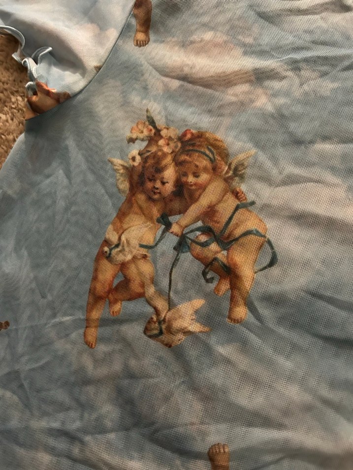 Mavi Kısa Kollu Baskılı bluz - Görsel 2