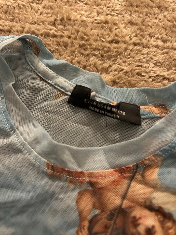 Mavi Kısa Kollu Baskılı bluz - Görsel 3