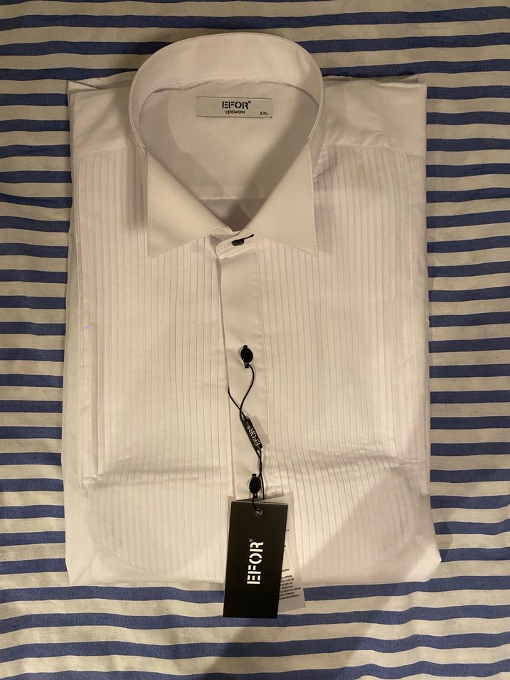 ERKEK ATA YAKA BEYAZ GÖMLEK -  KLASİK KOL DÜĞMELİ SMOKİN GÖMLEĞİ - Görsel 3