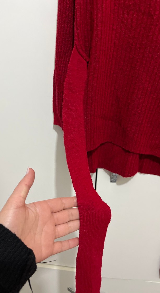 Bordo Örgü Kadın Uzun Kollu dar kalıp Kazak - Görsel 3