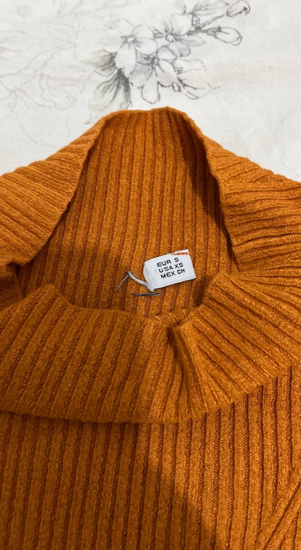 Turuncu  Boğazlı Uzun Kollu Kadın badi - Görsel 3