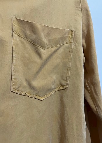 Koyu bej Düğmeli Uzun Kollu Keten Gömlek - Görsel 3