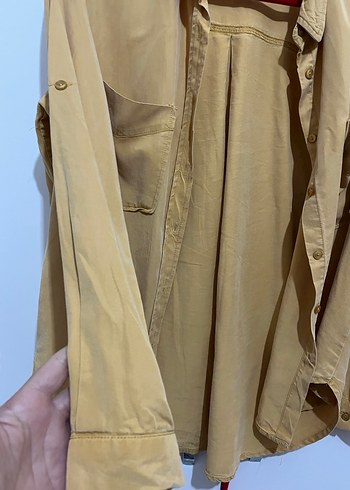 Koyu bej Düğmeli Uzun Kollu Keten Gömlek - Görsel 2