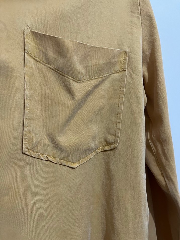 Koyu bej Düğmeli Uzun Kollu Keten Gömlek - Görsel 3