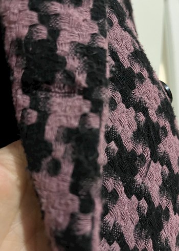 Düğmeli Pembe  siyahlı kışlık Kadın Blazer Ceket - Görsel 2