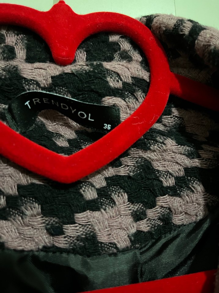 Düğmeli Pembe  siyahlı kışlık Kadın Blazer Ceket - Görsel 4