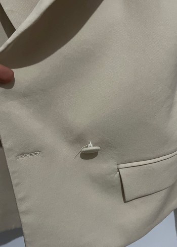 Bej Kadın Düğmeli Midi Blazer Ceket - Görsel 3