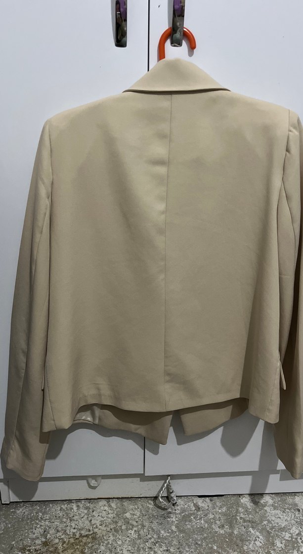 Bej Kadın Düğmeli Midi Blazer Ceket - Görsel 4