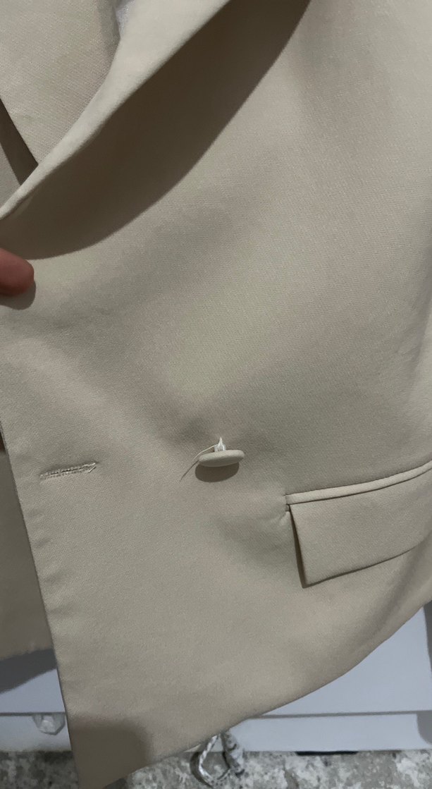 Bej Kadın Düğmeli Midi Blazer Ceket - Görsel 3