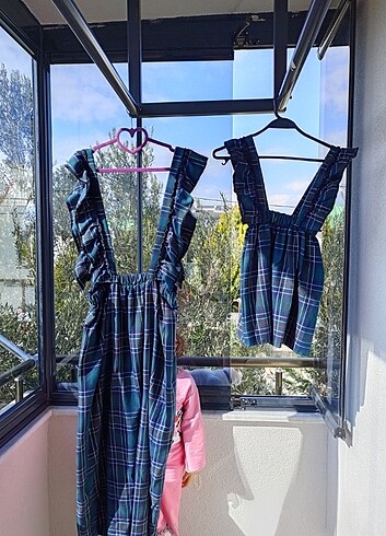 42 Beden çeşitli Renk Anne kız salopet takim