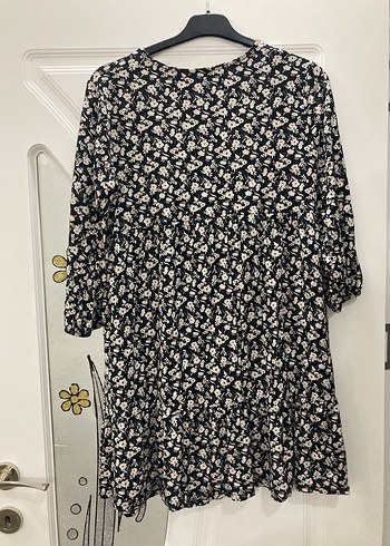 American Vintage Siyah Çiçekli V Yaka Uzun Kollu Mini Elbise