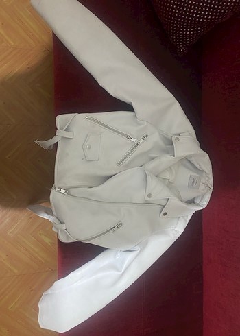 Beyaz Kemerli Deri Kadın Ceket - Görsel 2