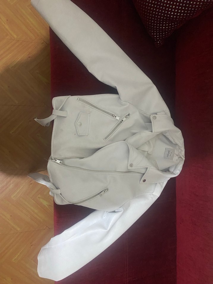 Beyaz Kemerli Deri Kadın Ceket - Görsel 2