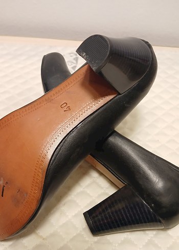 Siyah KalınTopuklu İçi dışı Gerçek Deri Kadın Klasik Ayakkabı - Görsel 6