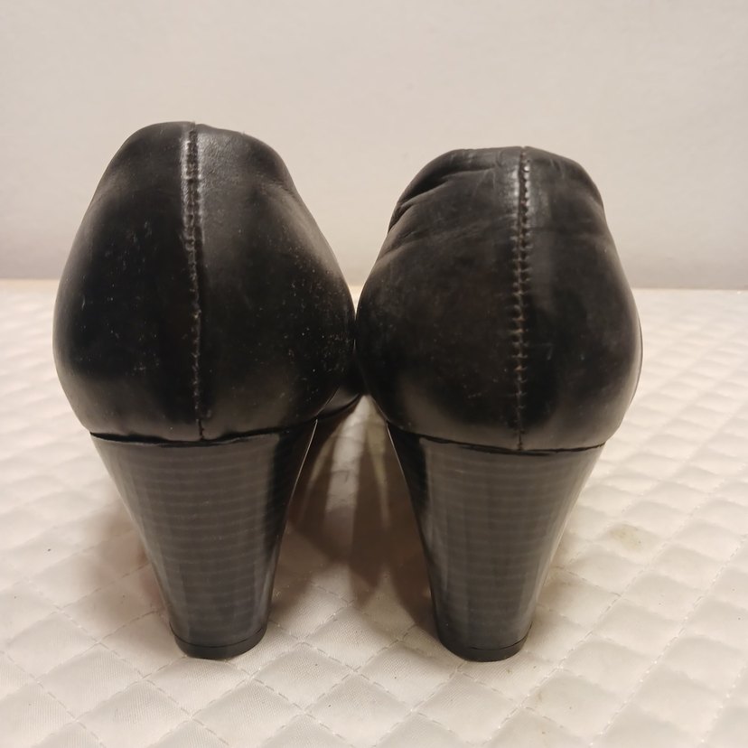 Siyah KalınTopuklu İçi dışı Gerçek Deri Kadın Klasik Ayakkabı - Görsel 4