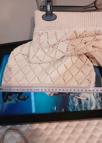 Dantel Detaylı KremTriko Kadın Pantolon - Görsel 4